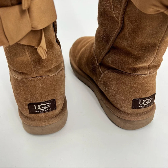UGG Allegra Bow II Chestnut Boots Sheepskin Women’s Size 9 Suede Wool Boots - Picture 8 of 10